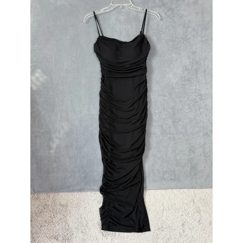 Express Women's Body‎ Contour Mesh Ruched Midi Black Dress Club Party Small NWT